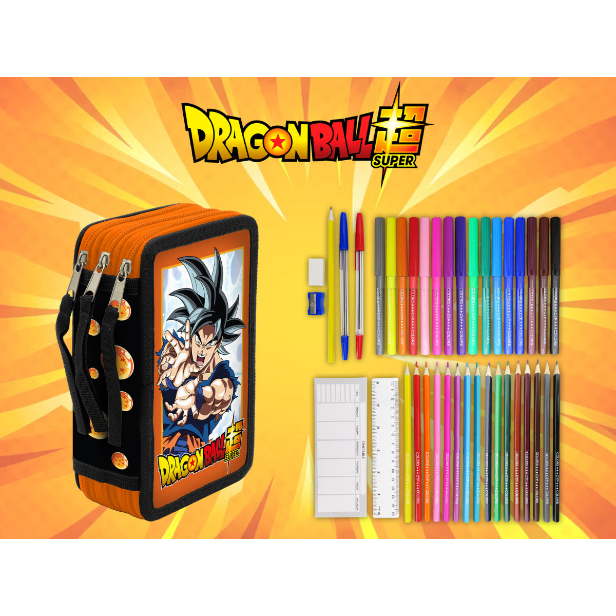Dragon Ball Schüleretui 3 Etagen mit Schulmaterial Stifte Set Schule
