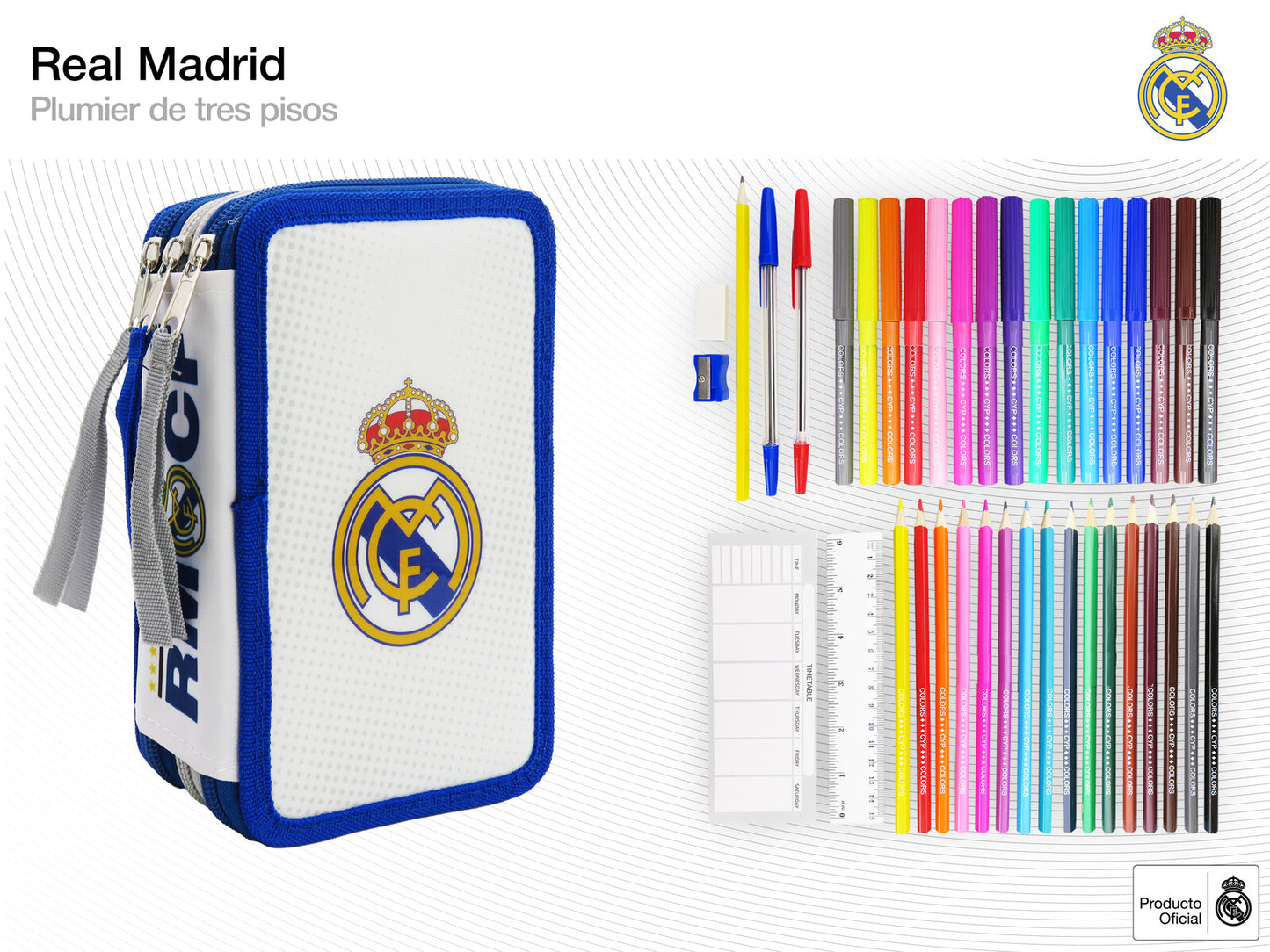 Real Madrid Federmäppchen gefüllt 3 Fächer Schreibwaren Set Schule Zuhause