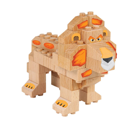 FabBrix WWF Wooden Bricks Löwe Holzbausteine, Klemmbausteine aus zertifiziertem Buchenholz, 100% kompatibel mit konventionellen Bausteinen FB-WWF009