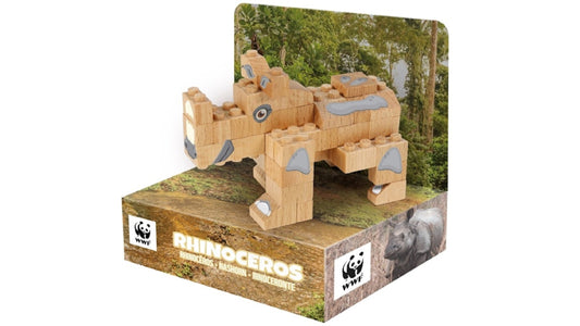 FabBrix WWF Wooden Bricks Rhino Holzbausteine, Klemmbausteine aus zertifiziertem Buchenholz, 100% kompatibel mit konventionellen Bausteinen