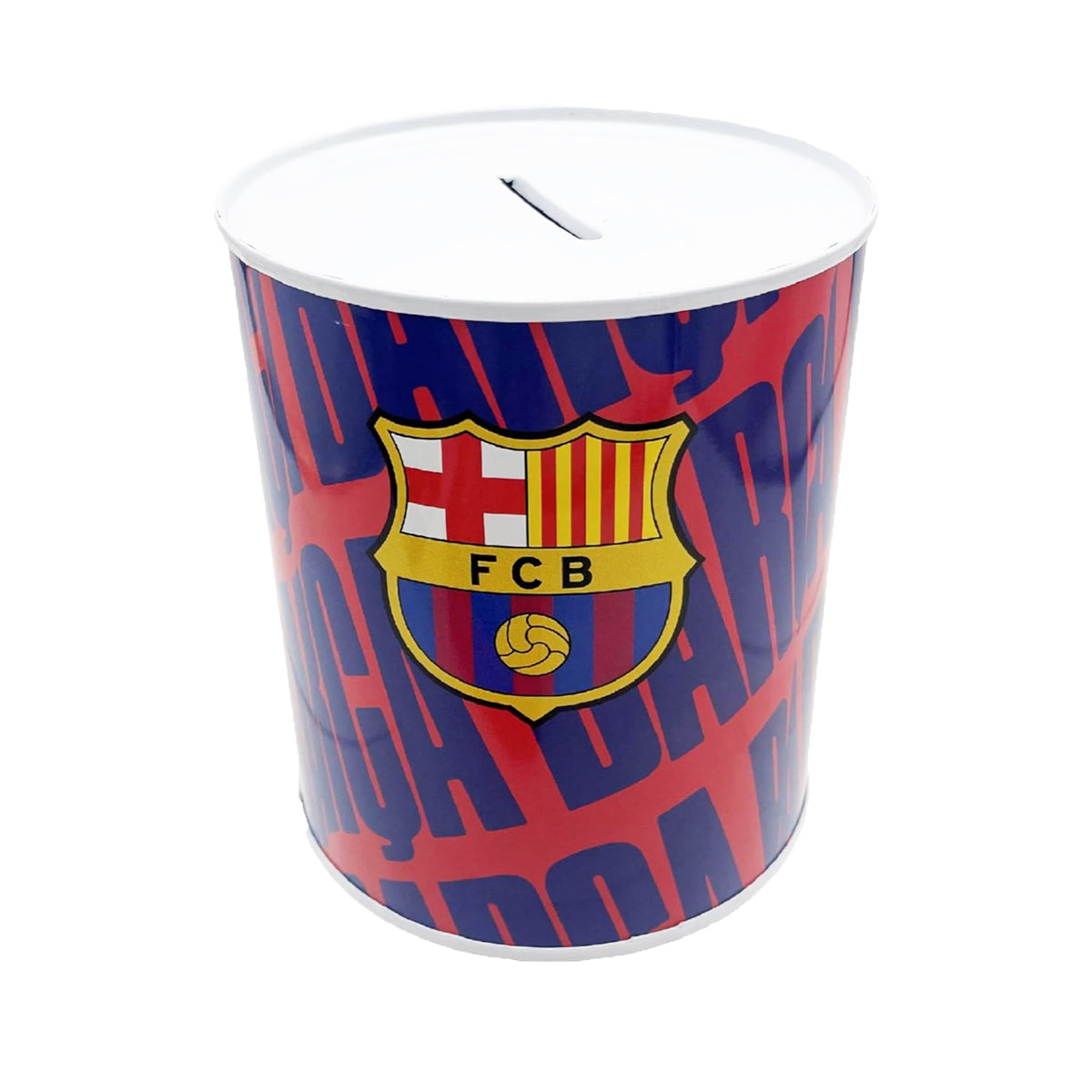 FC Barcelona Spardose 12 × 10 × 10 cm Metall Sparbüchse zylindrisch mit Schlitz für Münzen und Scheine