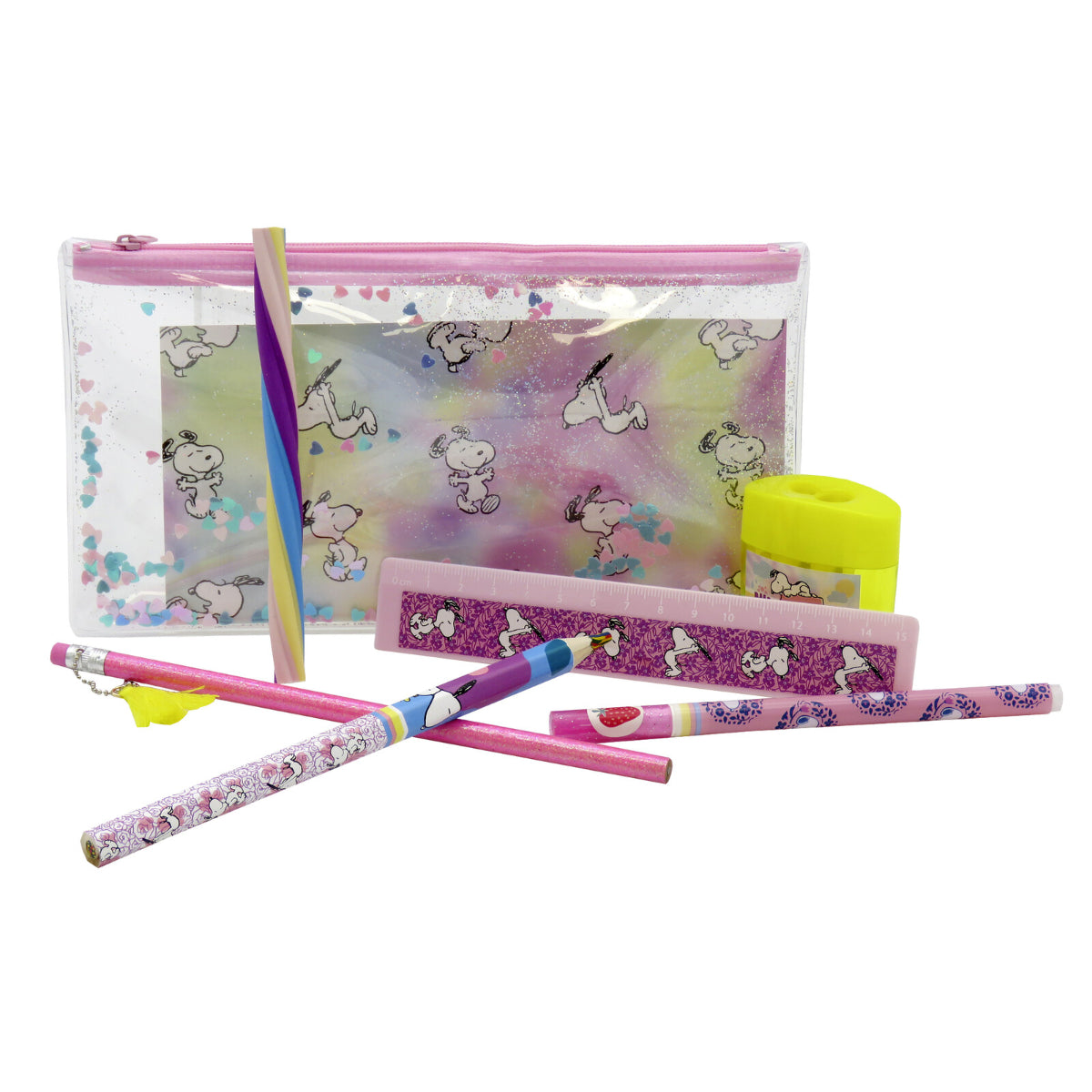 Snoopy Schreibwaren Set mit Federmäppchen Lineal Radiergummi und Stift