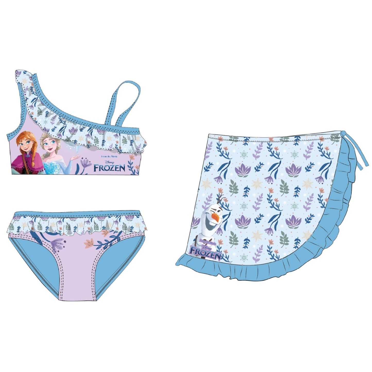 Disney Frozen Kinder Bikini mit Sarong Badebekleidung & Strandoutfit Sommer