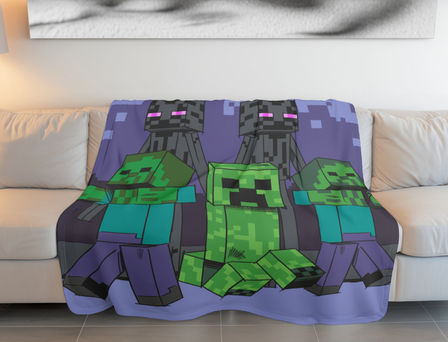 Minecraft Fleece-Decke 100x150 cm Kuscheldecke aus 100 % Polyester, Weich & Warm