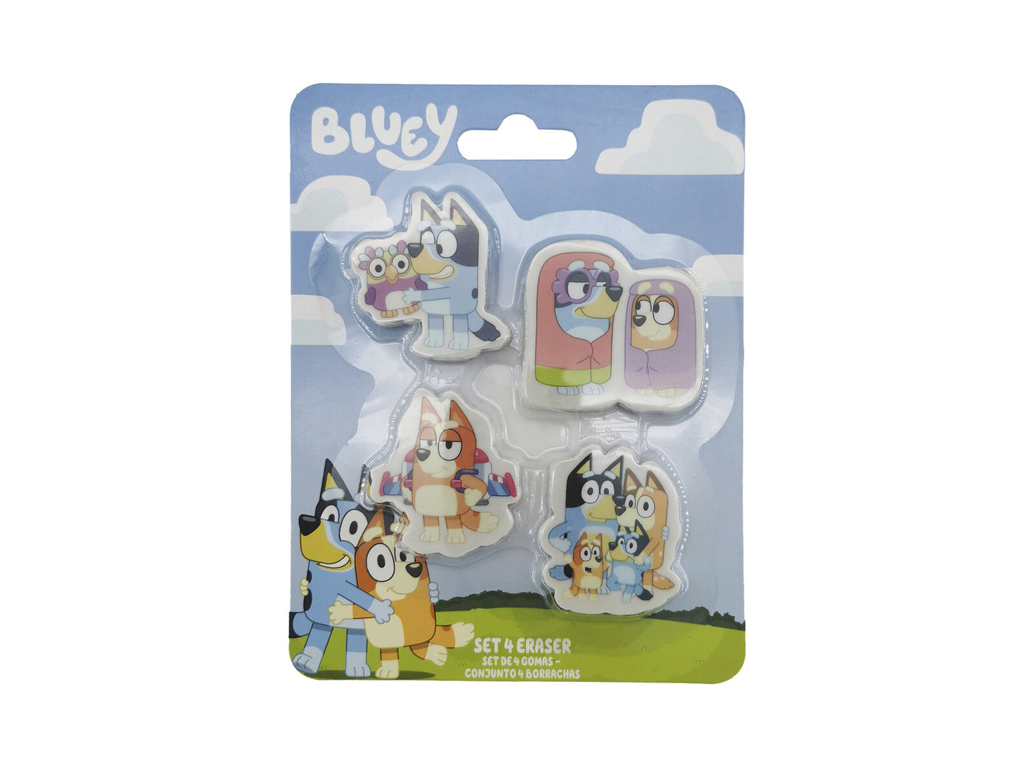Bluey Radiergummi Set 4 in 1 Figuren Radierer Schreibwaren für Schule und Federmäppchen