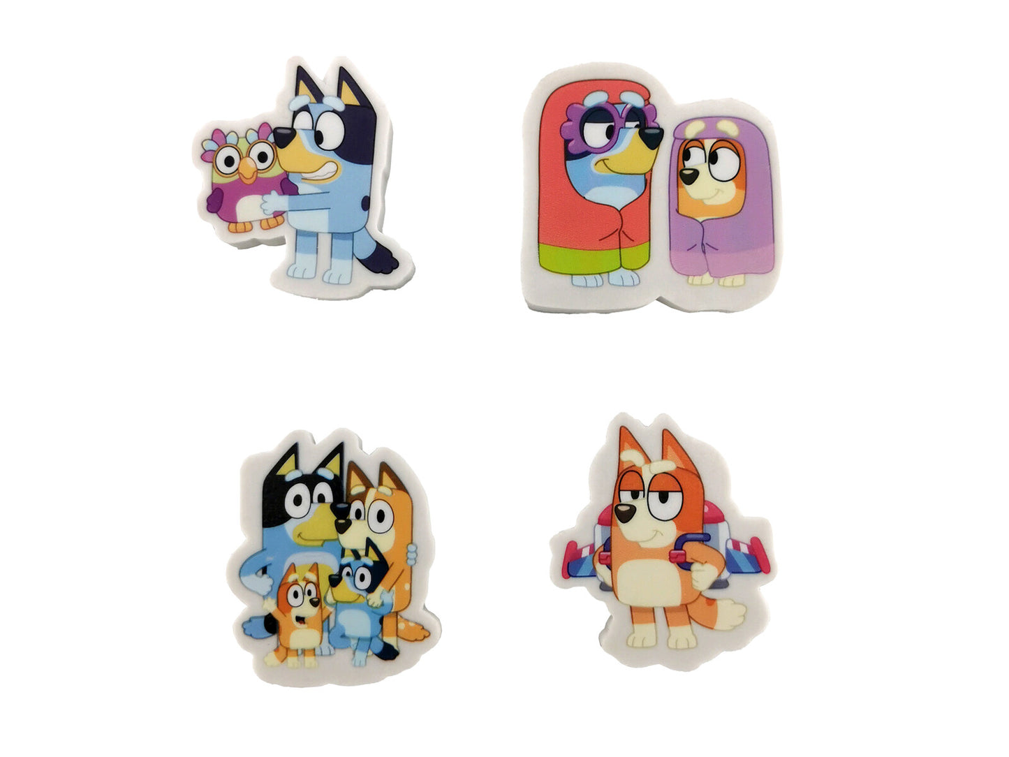 Bluey Radiergummi Set 4 in 1 Figuren Radierer Schreibwaren für Schule und Federmäppchen