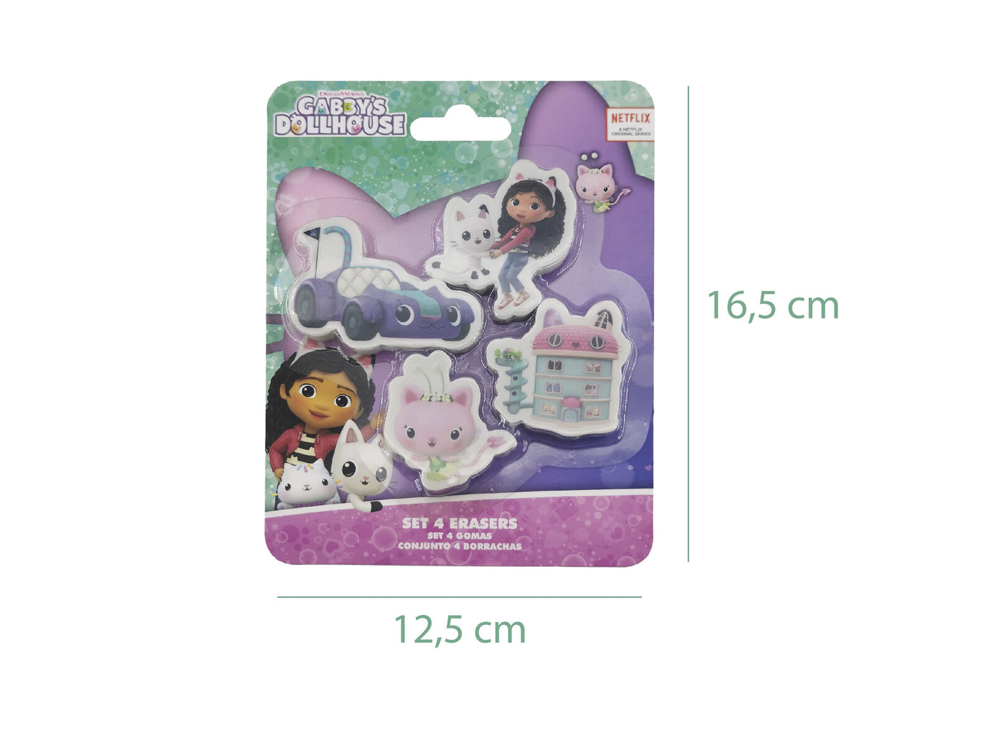 Gabby´s Dollhouse Radiergummi Set 4 teilig Schulzubehör für Kinder