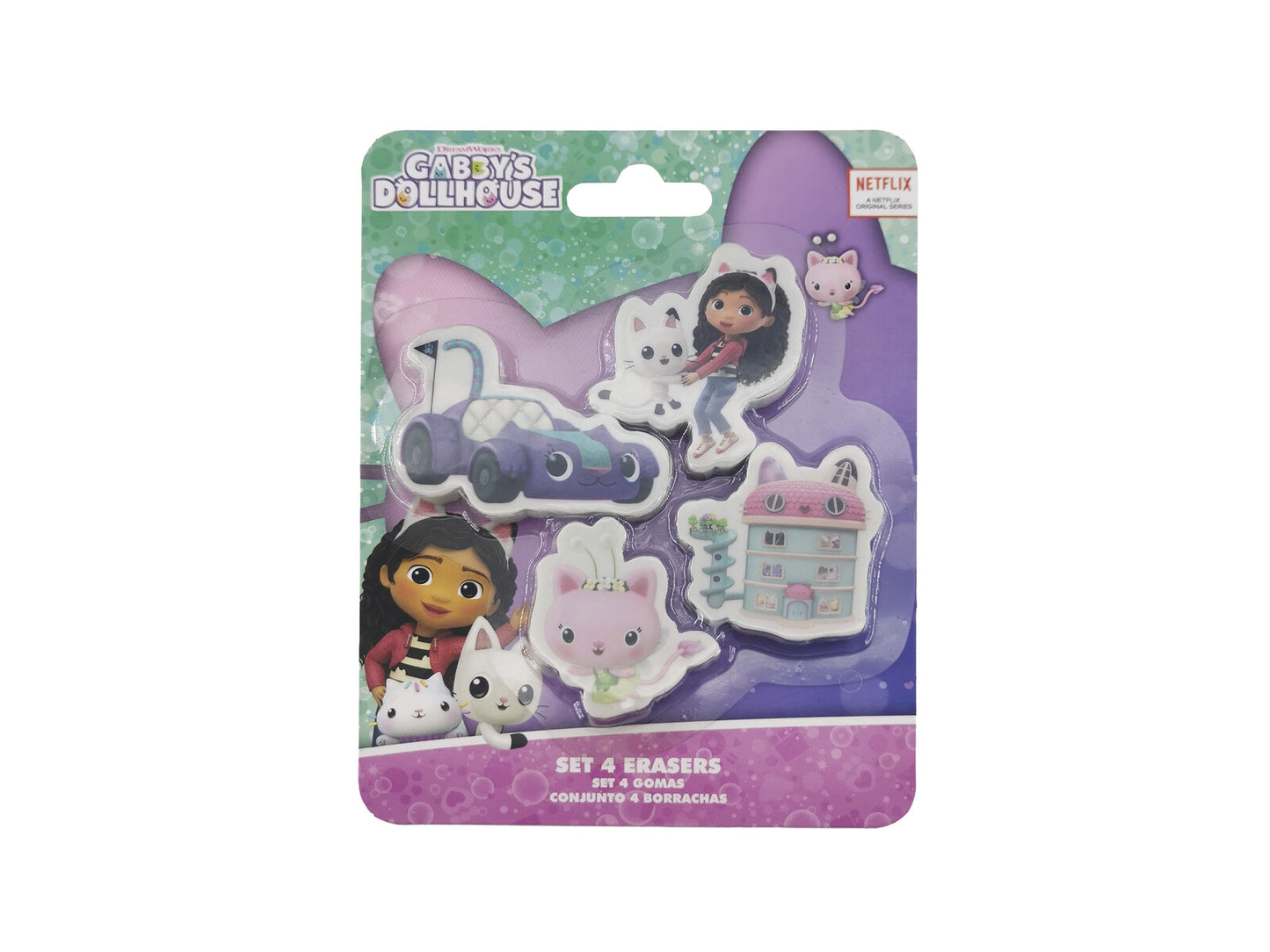 Gabby´s Dollhouse Radiergummi Set 4 teilig Schulzubehör für Kinder