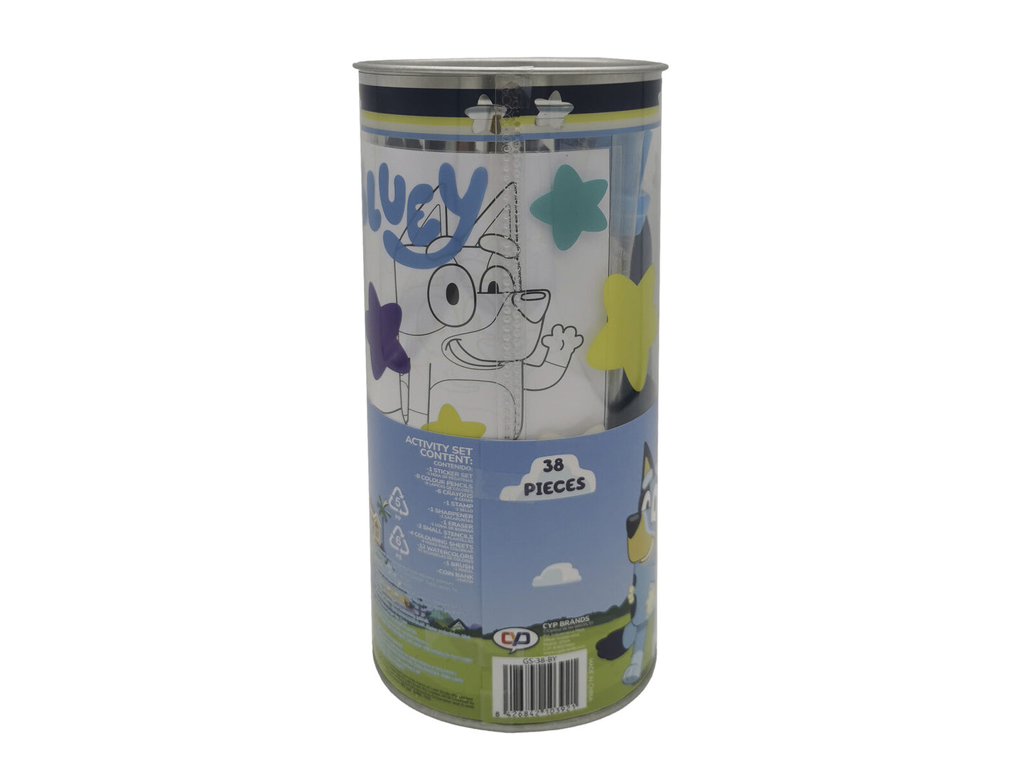 Bluey Aktivitätsset mit Spardose Malset 4 Zeichenblätter 8 Buntstifte 12 Wasserfarben