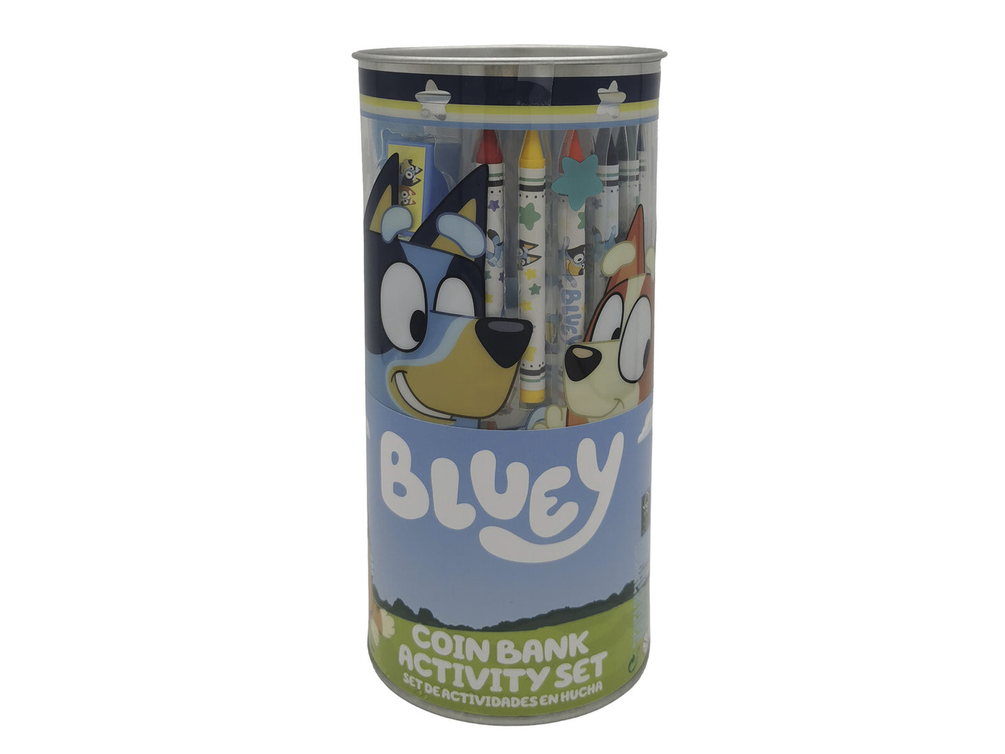 Bluey Aktivitätsset mit Spardose Malset 4 Zeichenblätter 8 Buntstifte 12 Wasserfarben