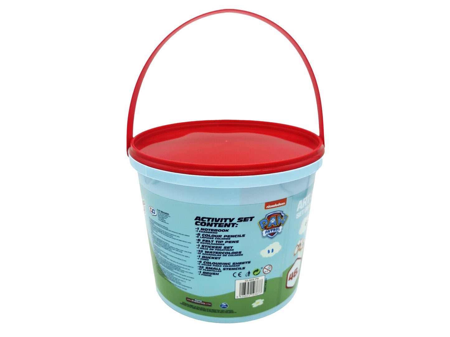 Paw Patrol 46 teiliges Aktivitätsset Malset im Eimer mit Stiften Stickern und Wasserfarben
