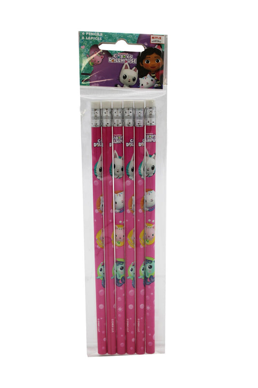 Gabby´s Dollhouse Bleistift Set 6 teilig mit Radiergummi Schulbedarf