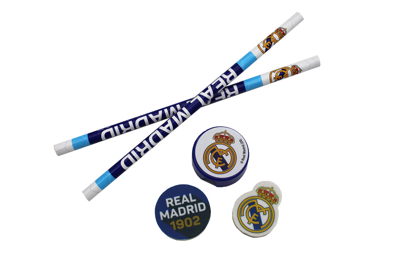 Real Madrid 5-teiliges Schreibwarenset Schulset mit Bleistiften Radiergummis Spitzer