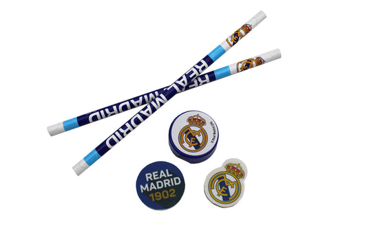 Real Madrid 5-teiliges Schreibwarenset Schulset mit Bleistiften Radiergummis Spitzer