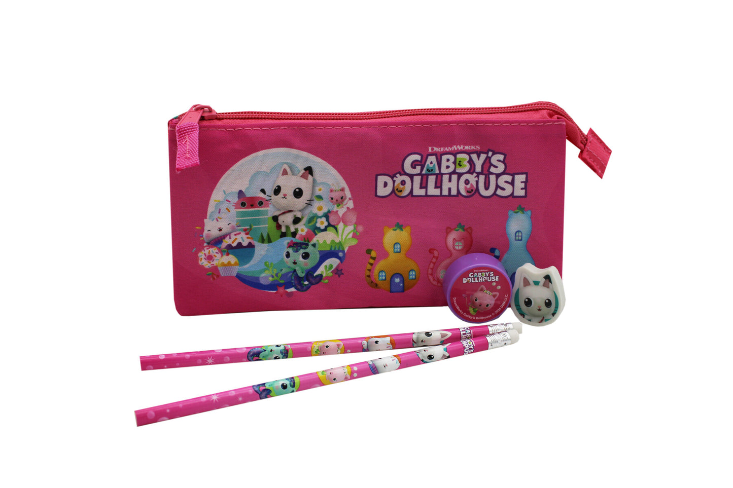 Gabby’s Dollhouse Federmäppchen Schreibset mit Etui 2 Bleistifte Radiergummi Spitzer Schulset