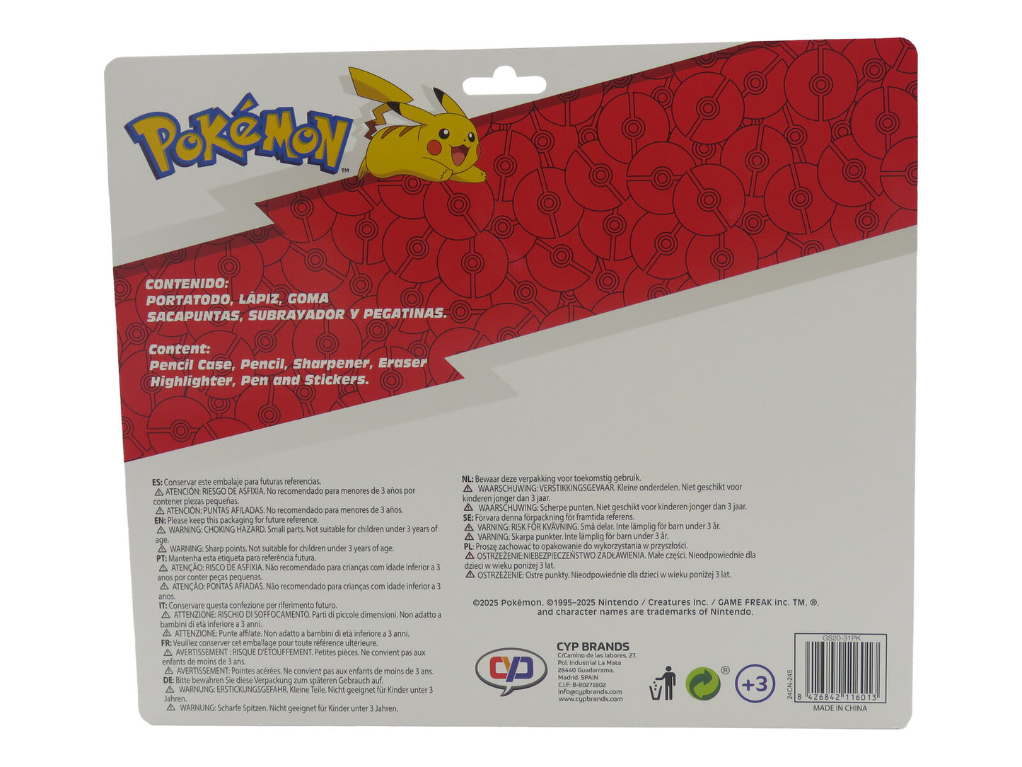 Pokémon Schreibwarenset mit 3 Fach Federmäppchen 5 teilig