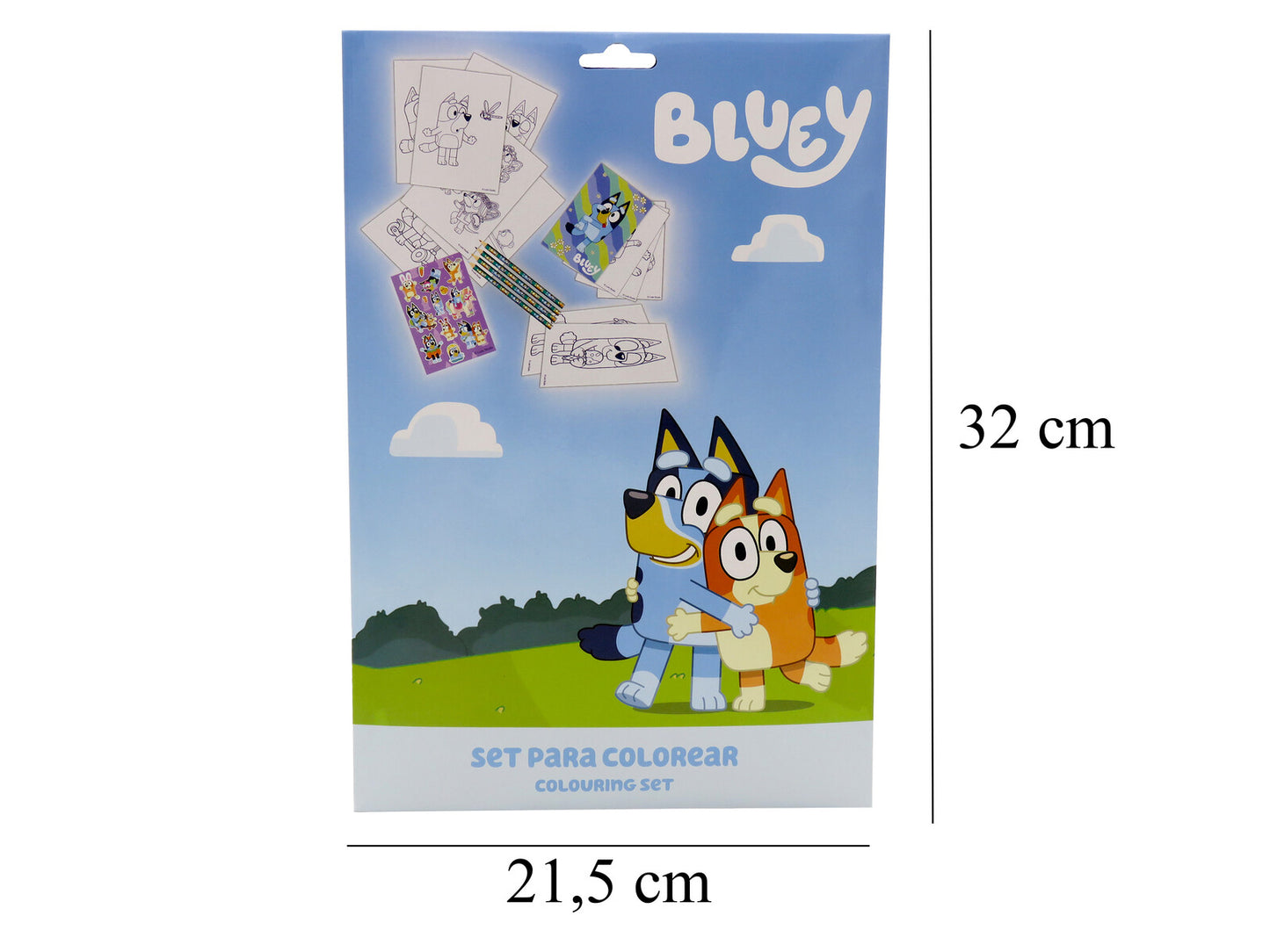 Bluey Ausmalset im Umschlag 2 Malbücher A4 A5 je 16 Bilder Stickerbogen 4 Buntstifte