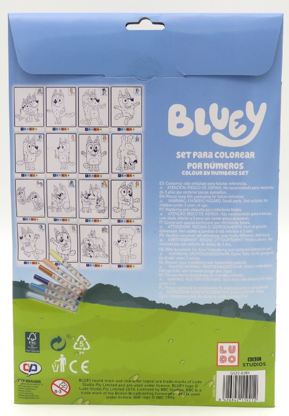 Bluey Malen nach Zahlen Set A4 16 Blätter 6 waschbare Stifte im Umschlag Kreativset Kinder