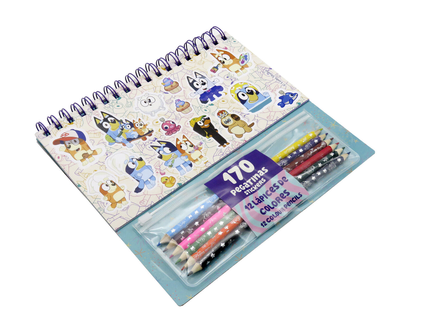 Bluey Sticker und Malset 170 Sticker 12 Ausmalblätter 12 Buntstifte Kreativset Kinder