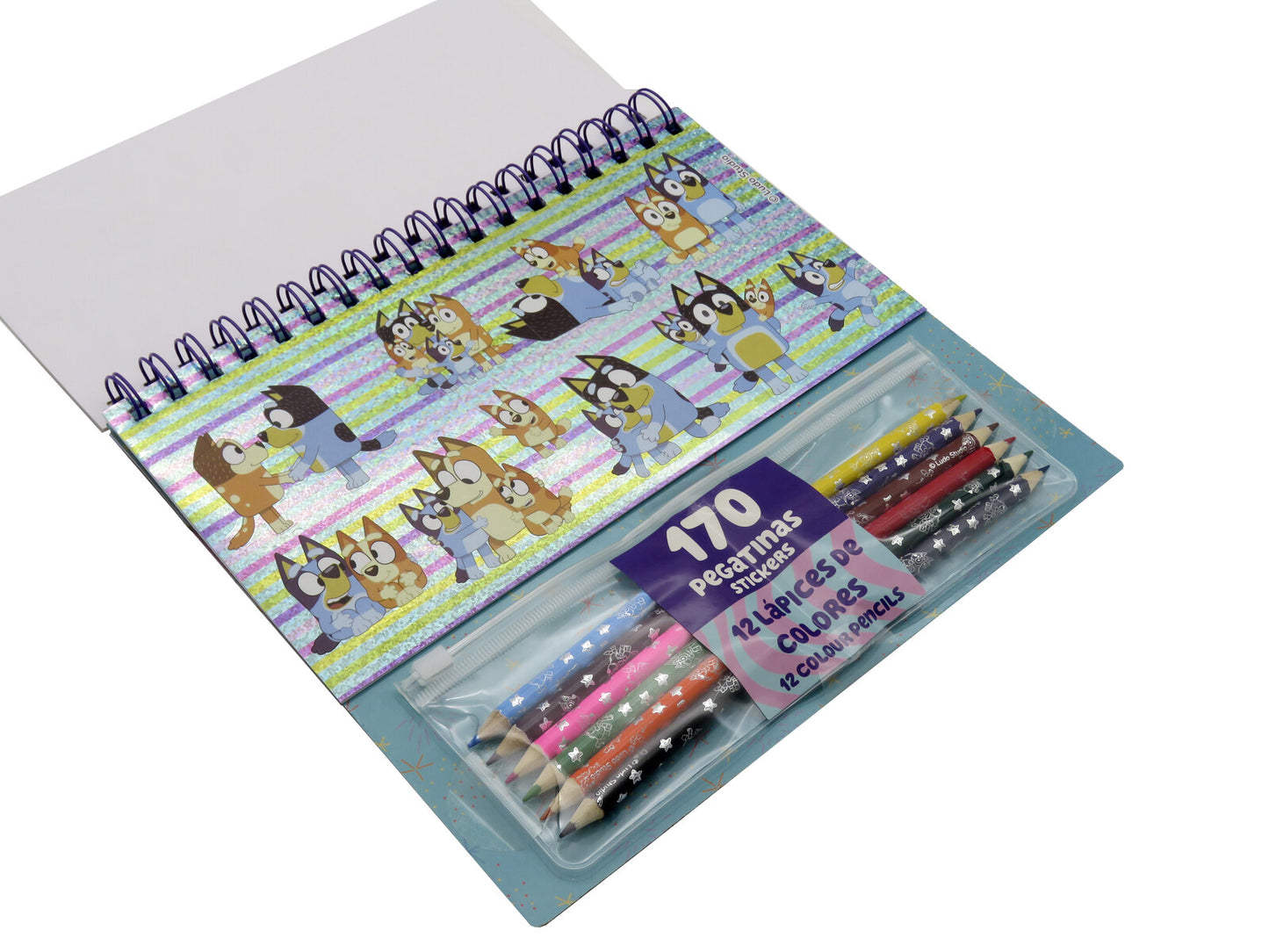 Bluey Sticker und Malset 170 Sticker 12 Ausmalblätter 12 Buntstifte Kreativset Kinder