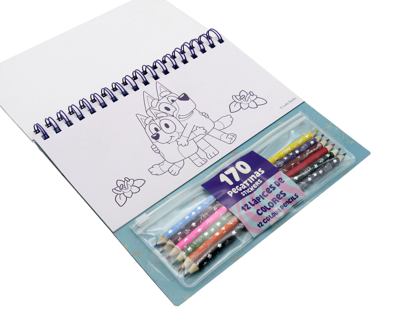 Bluey Sticker und Malset 170 Sticker 12 Ausmalblätter 12 Buntstifte Kreativset Kinder