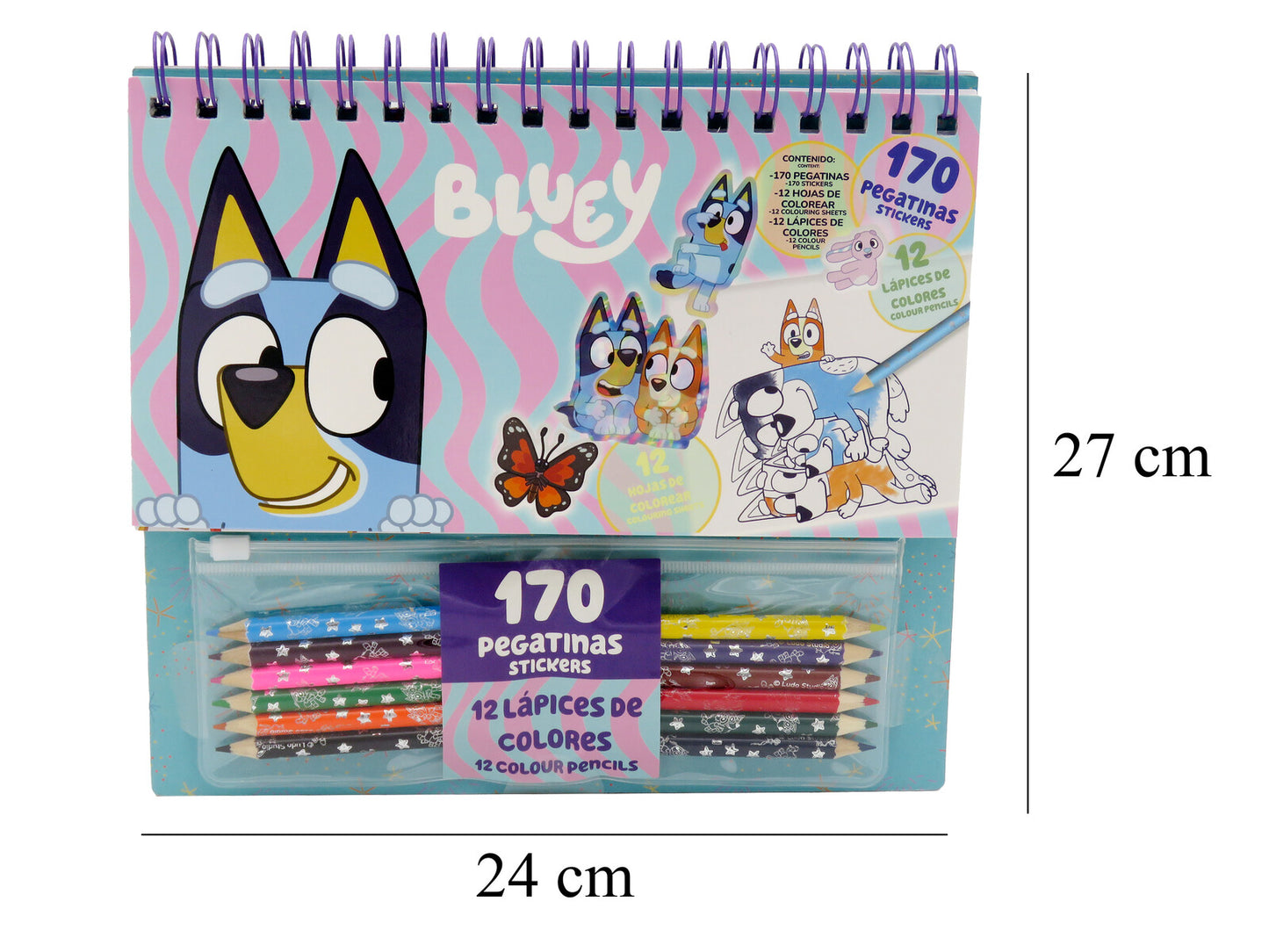 Bluey Sticker und Malset 170 Sticker 12 Ausmalblätter 12 Buntstifte Kreativset Kinder