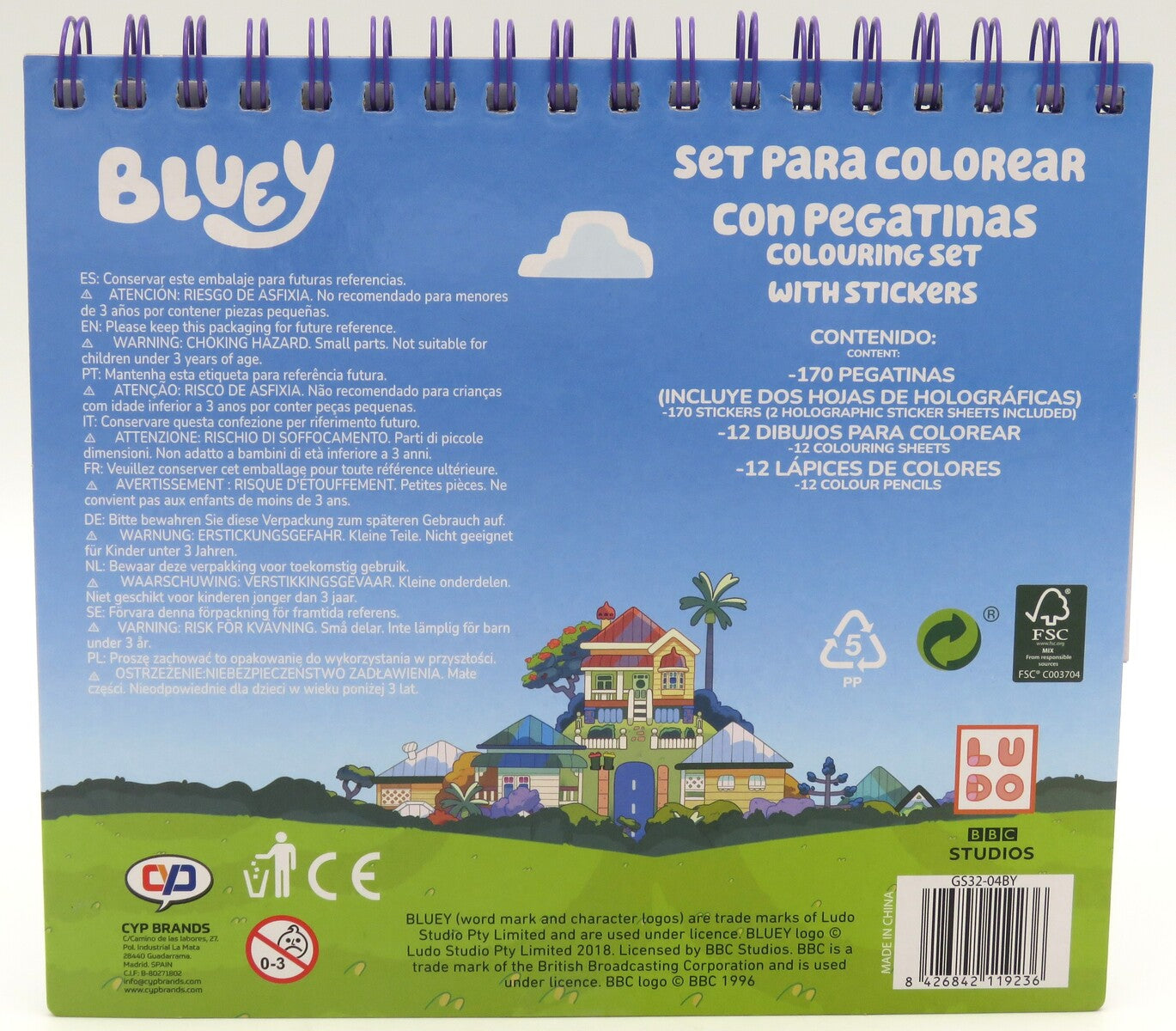 Bluey Sticker und Malset 170 Sticker 12 Ausmalblätter 12 Buntstifte Kreativset Kinder