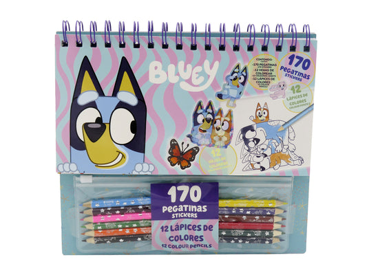 Bluey Sticker und Malset 170 Sticker 12 Ausmalblätter 12 Buntstifte Kreativset Kinder
