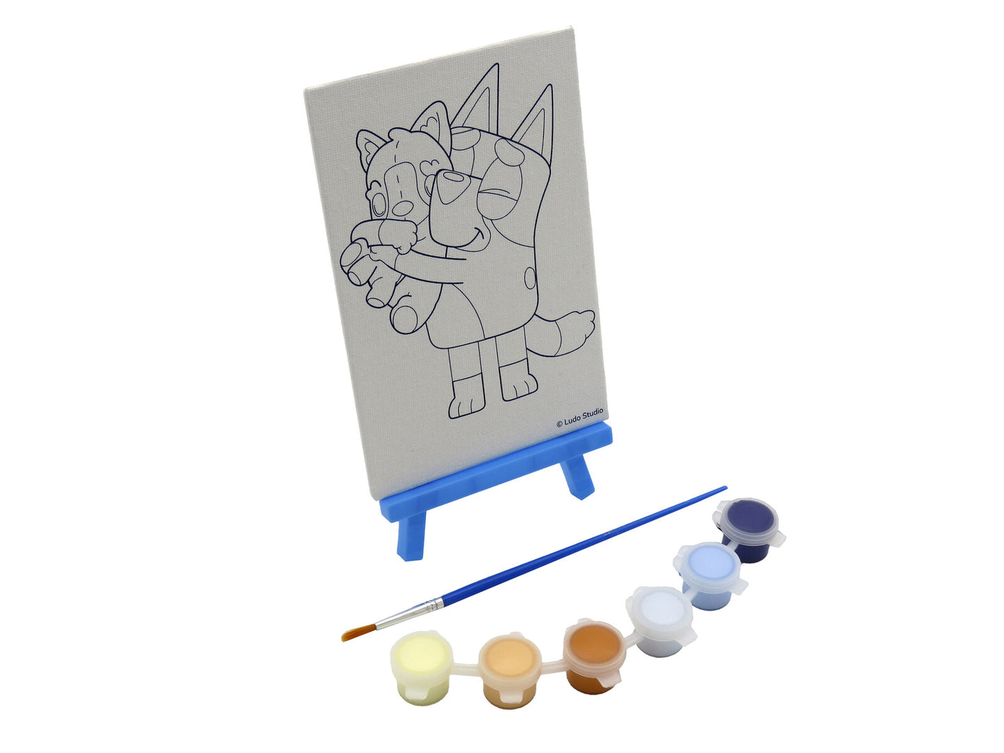 Bluey Kreativset Leinwand bemalen mit Staffelei Farben Pinsel Sticker und Kratzbilder Bastelset Kinder