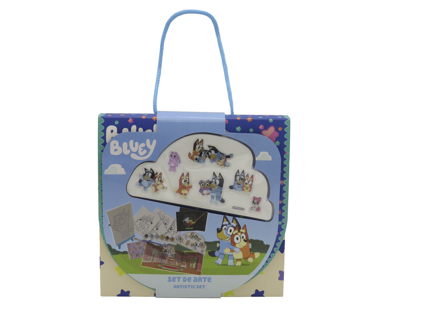 Bluey Kreativset Leinwand bemalen mit Staffelei Farben Pinsel Sticker und Kratzbilder Bastelset Kinder