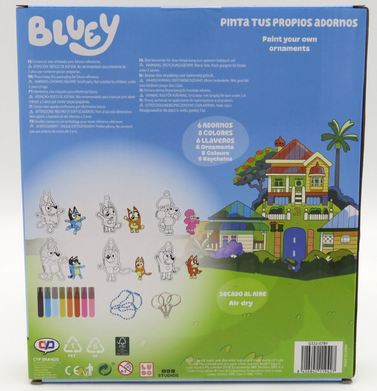 Bluey Bastelset Anhänger bemalen 6 Motive 8 Farben 6 Schlüsselringe Kreativset Kinder