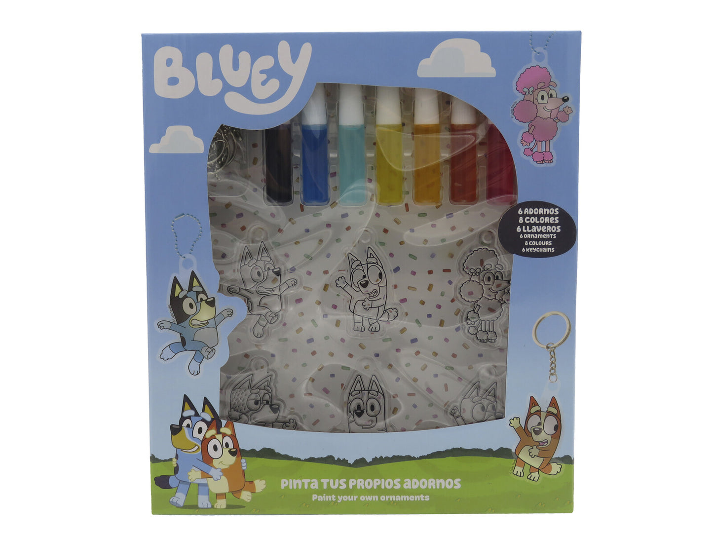 Bluey Bastelset Anhänger bemalen 6 Motive 8 Farben 6 Schlüsselringe Kreativset Kinder