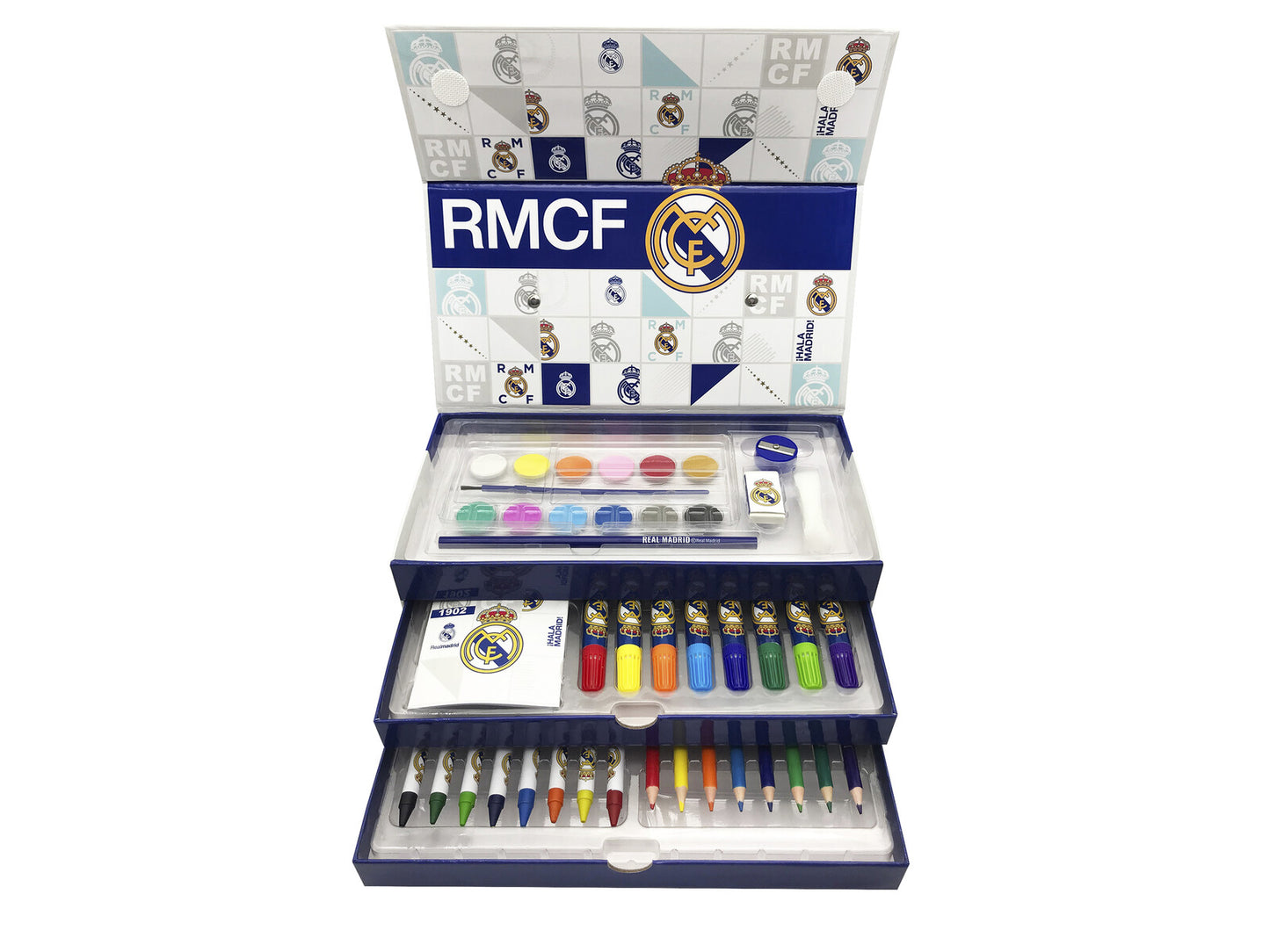 Real Madrid Künstler Malset Kinder 52 Teile Zeichenkoffer mit Farben Stiften und Zeichenblock