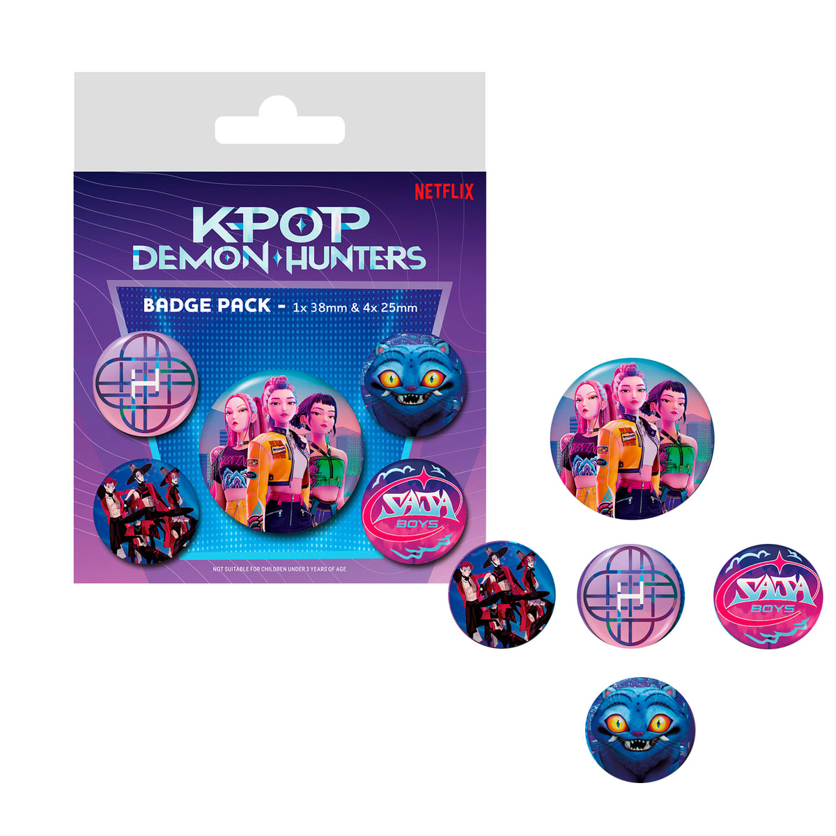 K-Pop Demon Hunters 4er Button Set für Rucksack Tasche Kleidung und Fan Zubehör