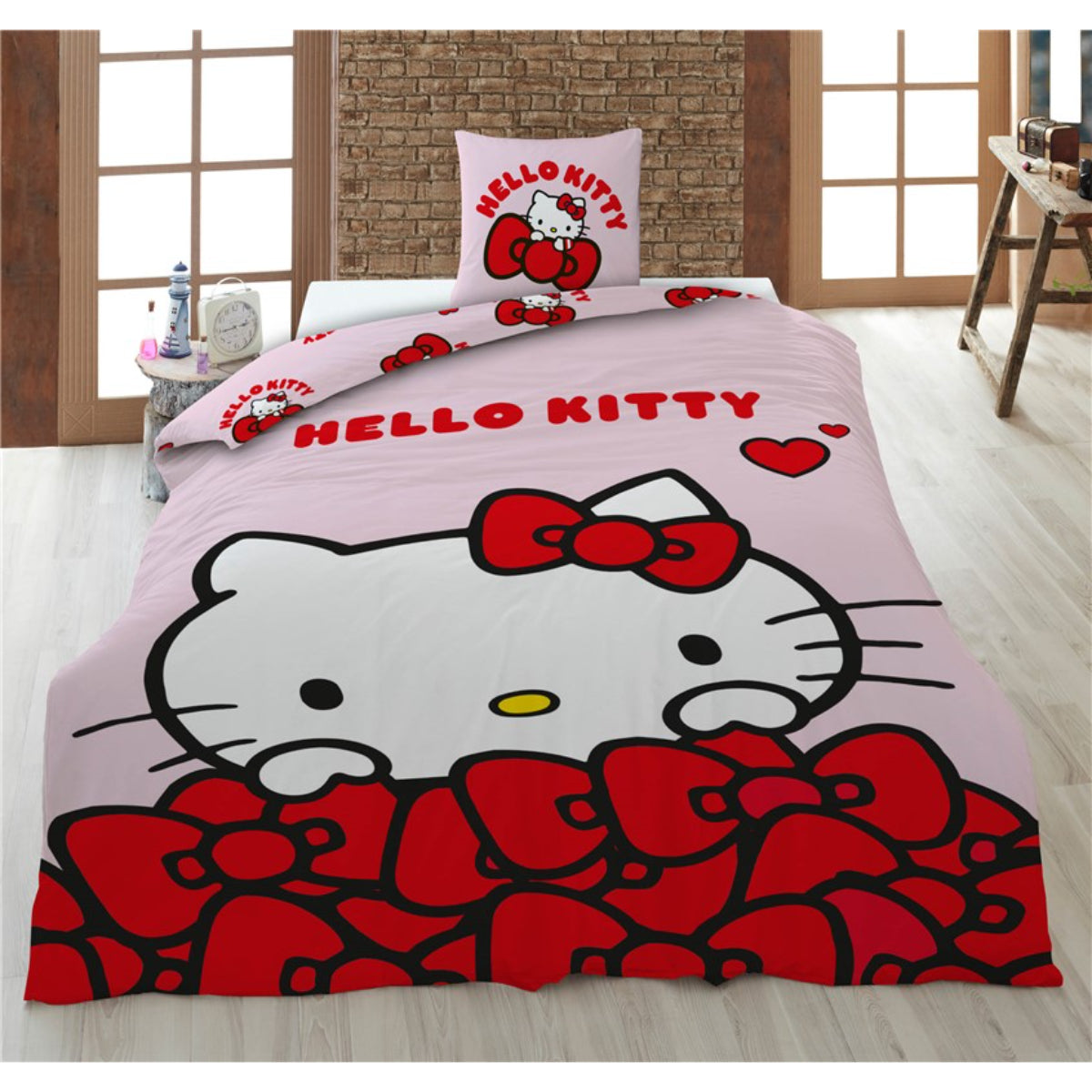 Hello Kitty Bettwäsche Set 140 × 200 cm mit Kissenbezug 65x65 cm