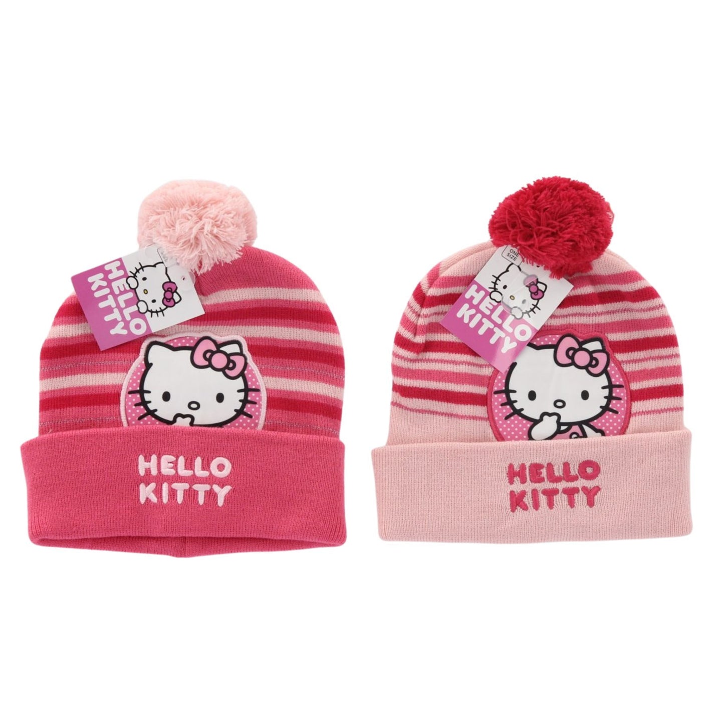 Hello Kitty Mütze in Rosa & Pink mit Bommel und Stickerei