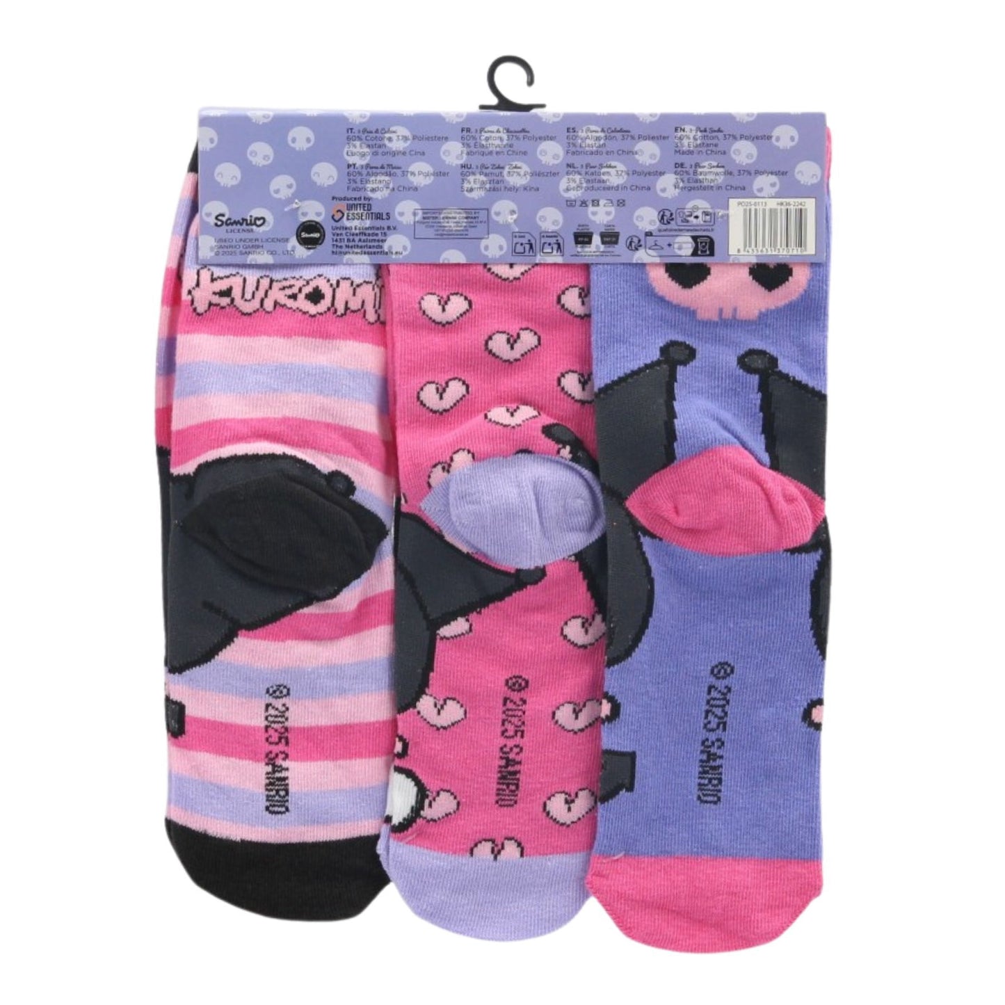 Hello Kitty Kuromi Socken 3er-Pack Mädchen farbenfroh & angenehm