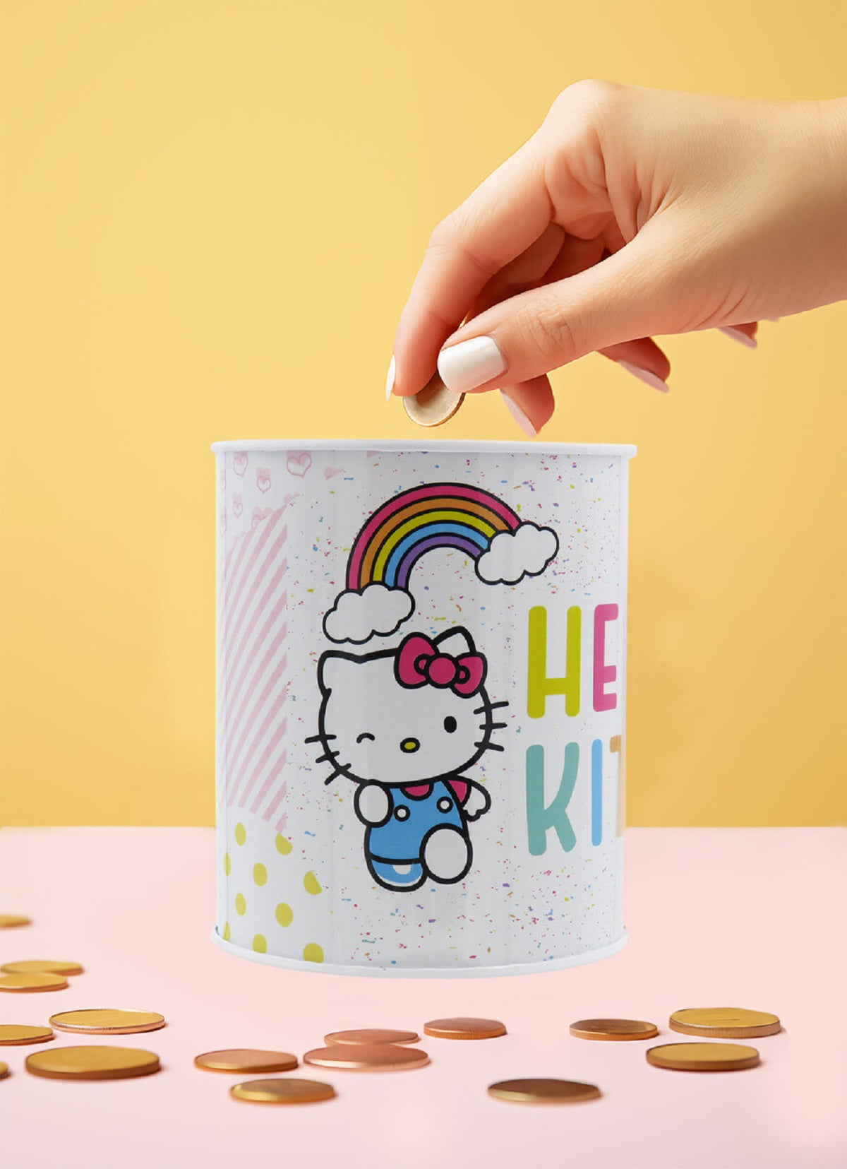 Hello Kitty Spardose 12 × 10 × 10 cm Metall Sparbüchse zylindrisch mit Schlitz für Münzen und Scheine