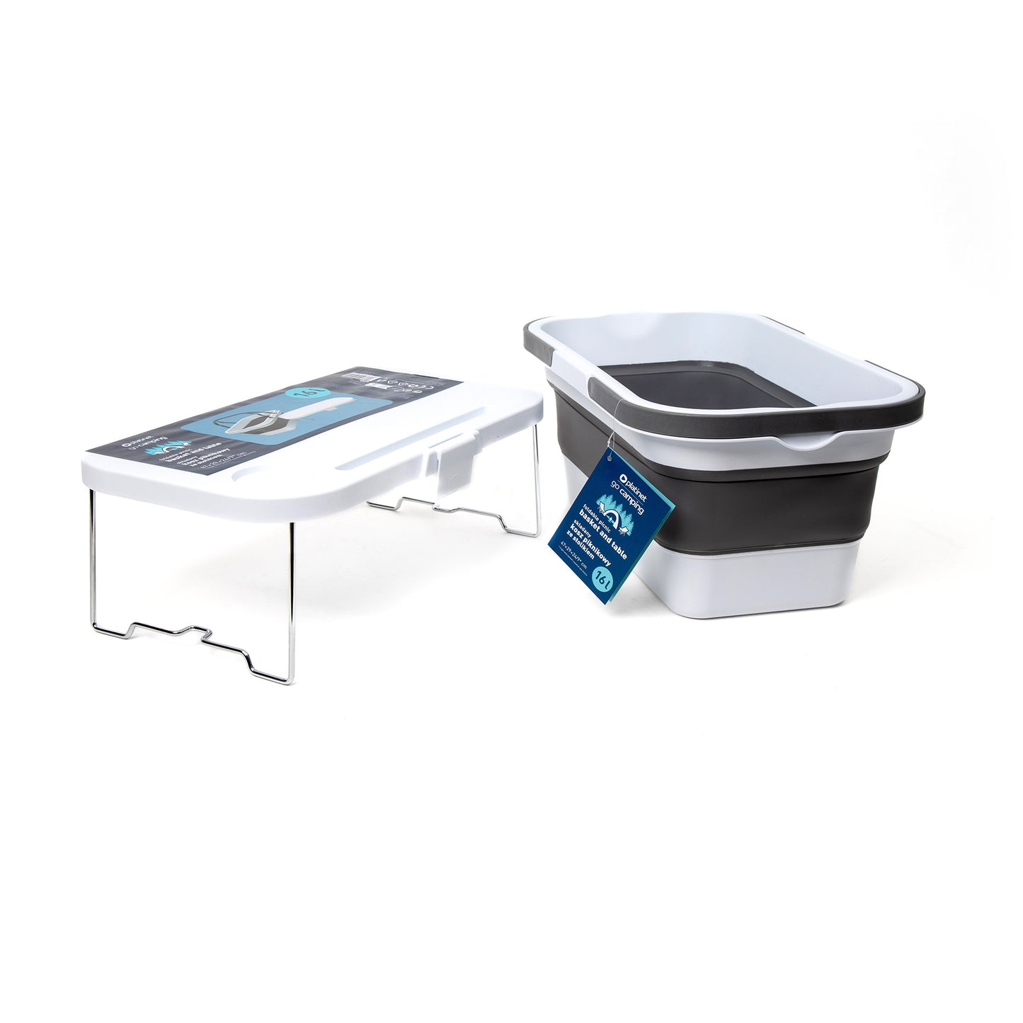 Platinet Faltbarer Picknickkorb Korb mit Deckel und Tischfunktion