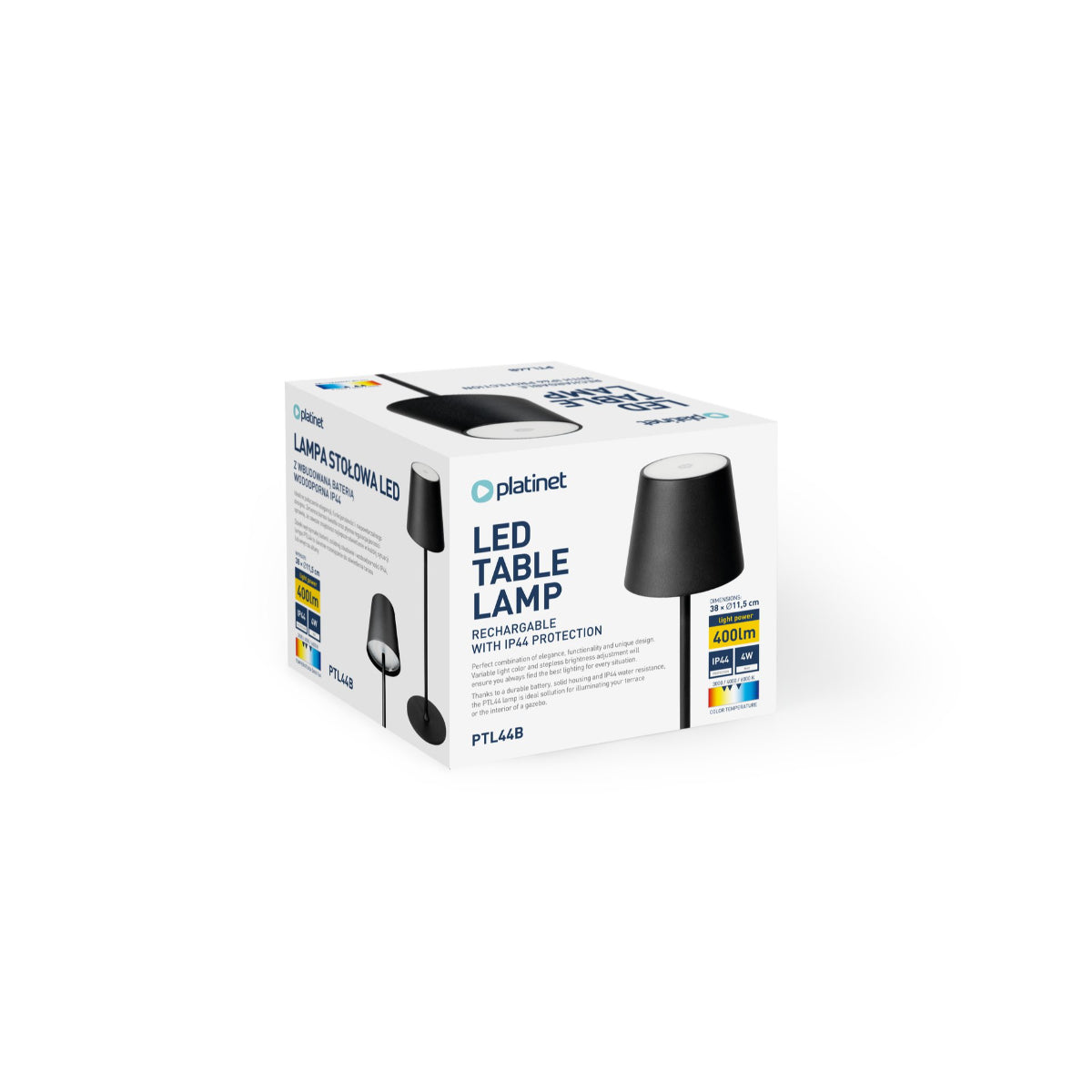 PLATINET PTL44 LED Tischleuchte 4W 400lm IP44 Akku 4000mAh Schwarz