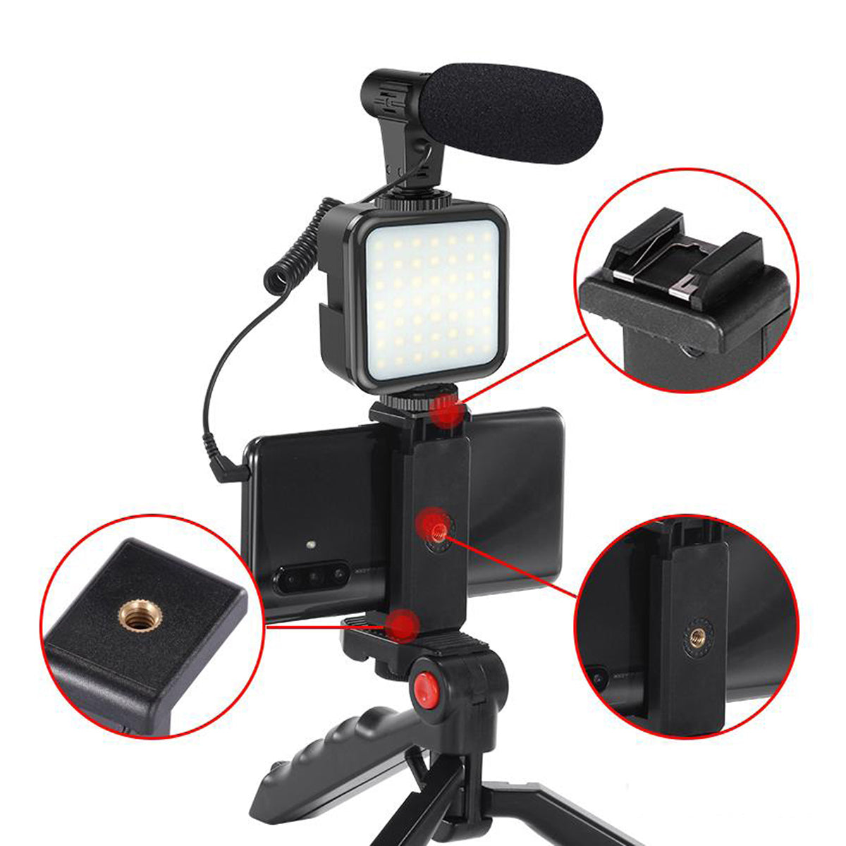 Platinet Vlogging Kit mit LED Leuchte und Smartphonehalter Content Creator Set