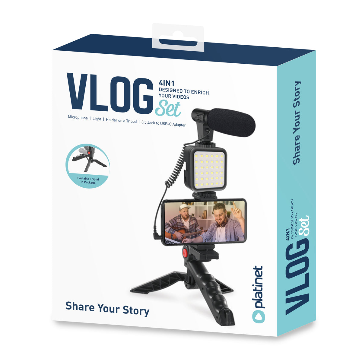 Platinet Vlogging Kit mit LED Leuchte und Smartphonehalter Content Creator Set