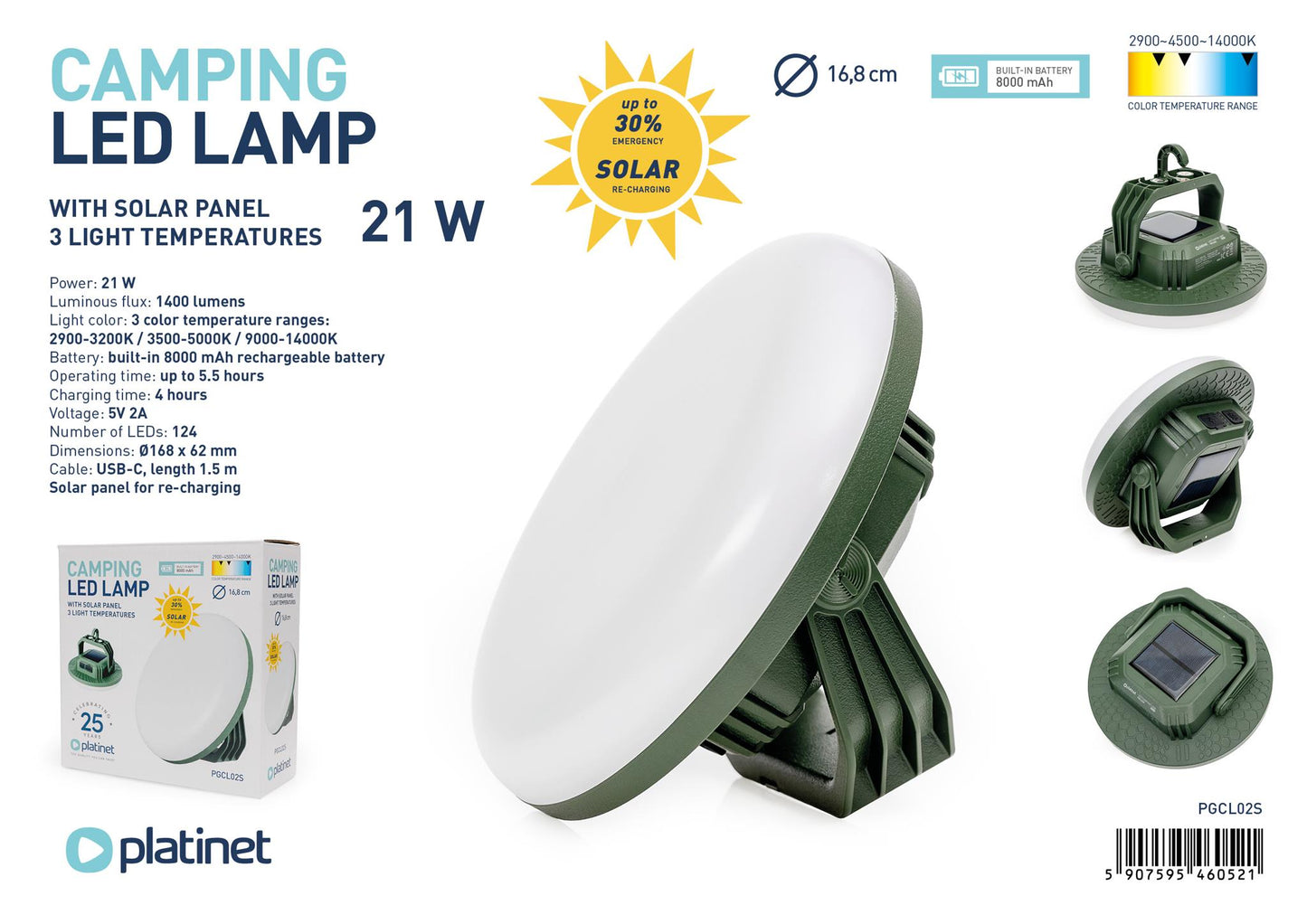Platinet Robuste Solar LED Camping Laterne für Abendbeleuchtung 3 - Modus