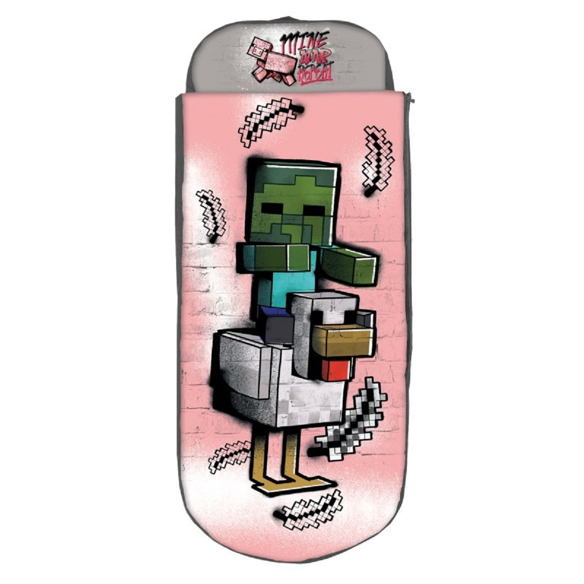Minecraft Kinderschlafsack mit Luftmatratze 150 × 62 × 20 cm inklusive Pumpe und Reißverschlussbezug