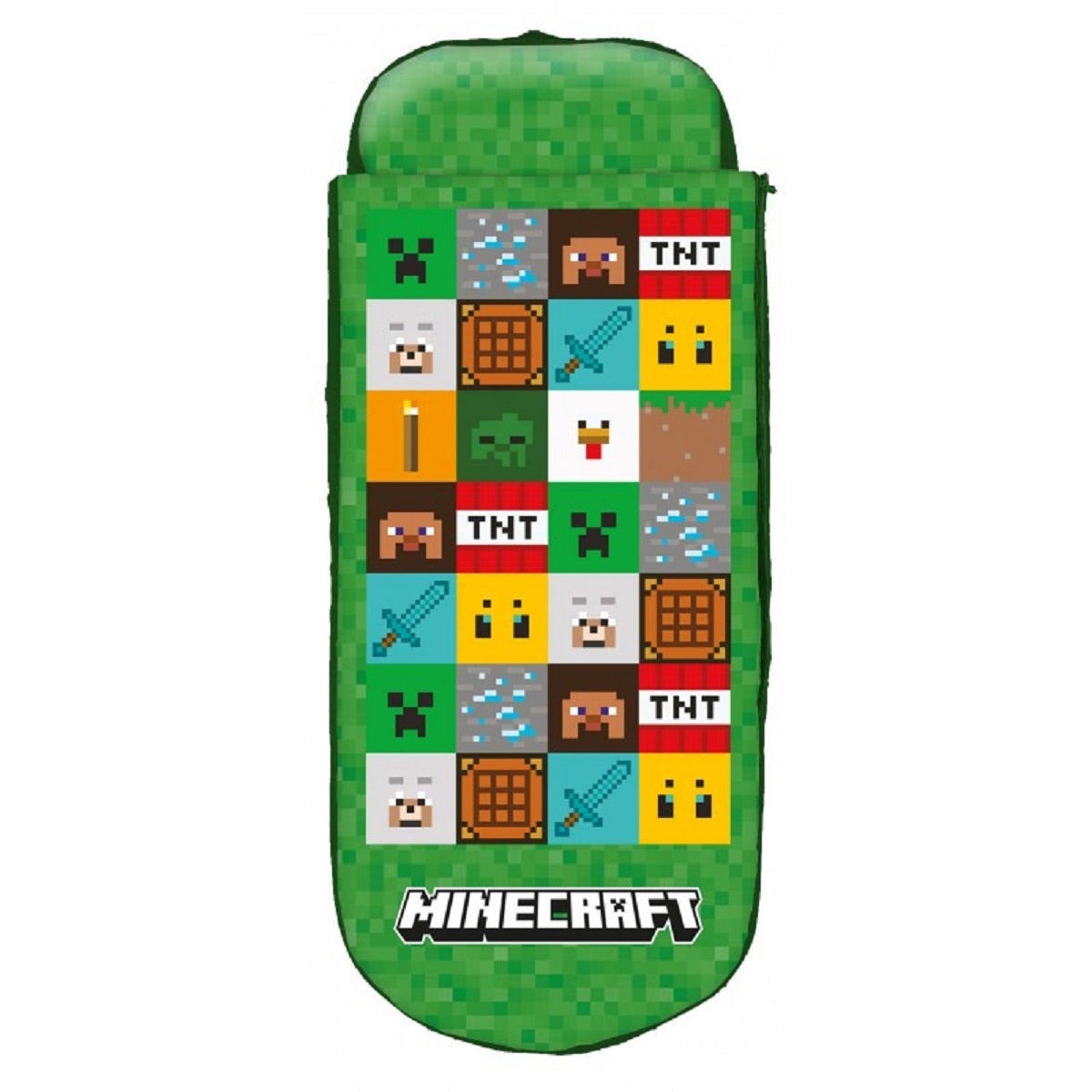 Minecraft Schlafsack mit Luftmatratze 150 × 62 × 20 cm inklusive Pumpe und Reißverschlussbezug