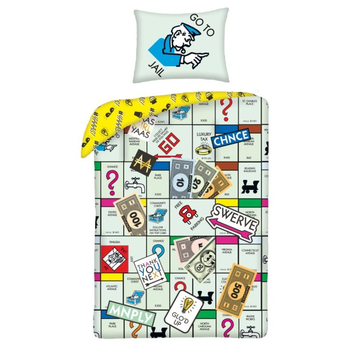 Monopoly Bettwäsche Set aus Baumwolle Bettdeckenbezug 140 × 200 cm mit 70 × 90 cm Kissenbezug