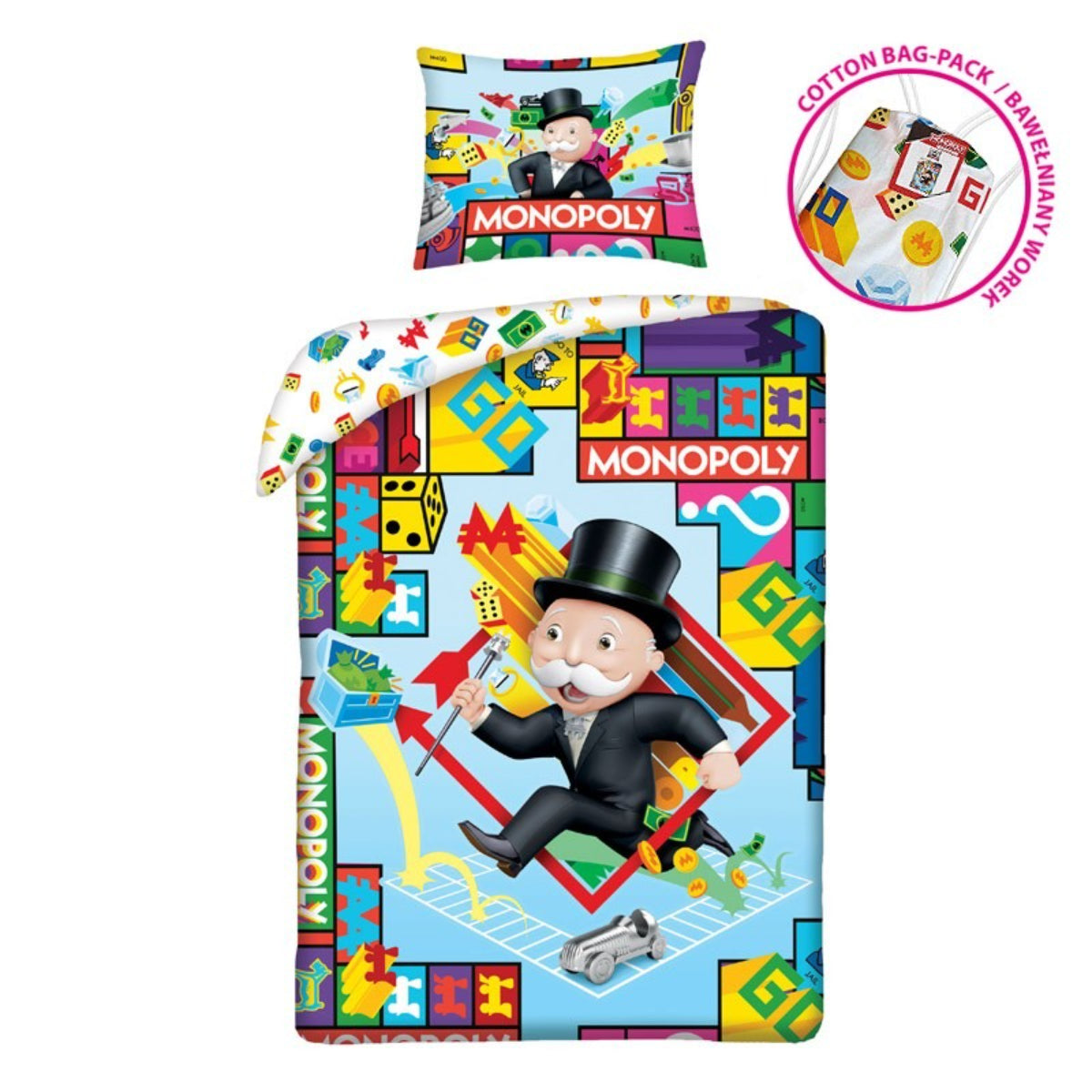 Monopoly Bettwäsche Set aus Baumwolle Bettdeckenbezug 140 × 200 cm mit 70 × 90 cm Kissenbezug