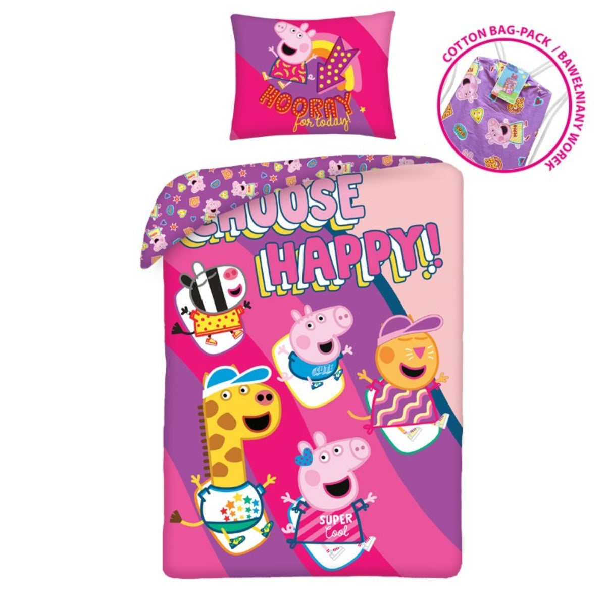 Peppa Pig Bettwäsche Set aus Baumwolle Bettdeckenbezug 140 × 200 cm mit 70 × 90 cm Kissenbezug