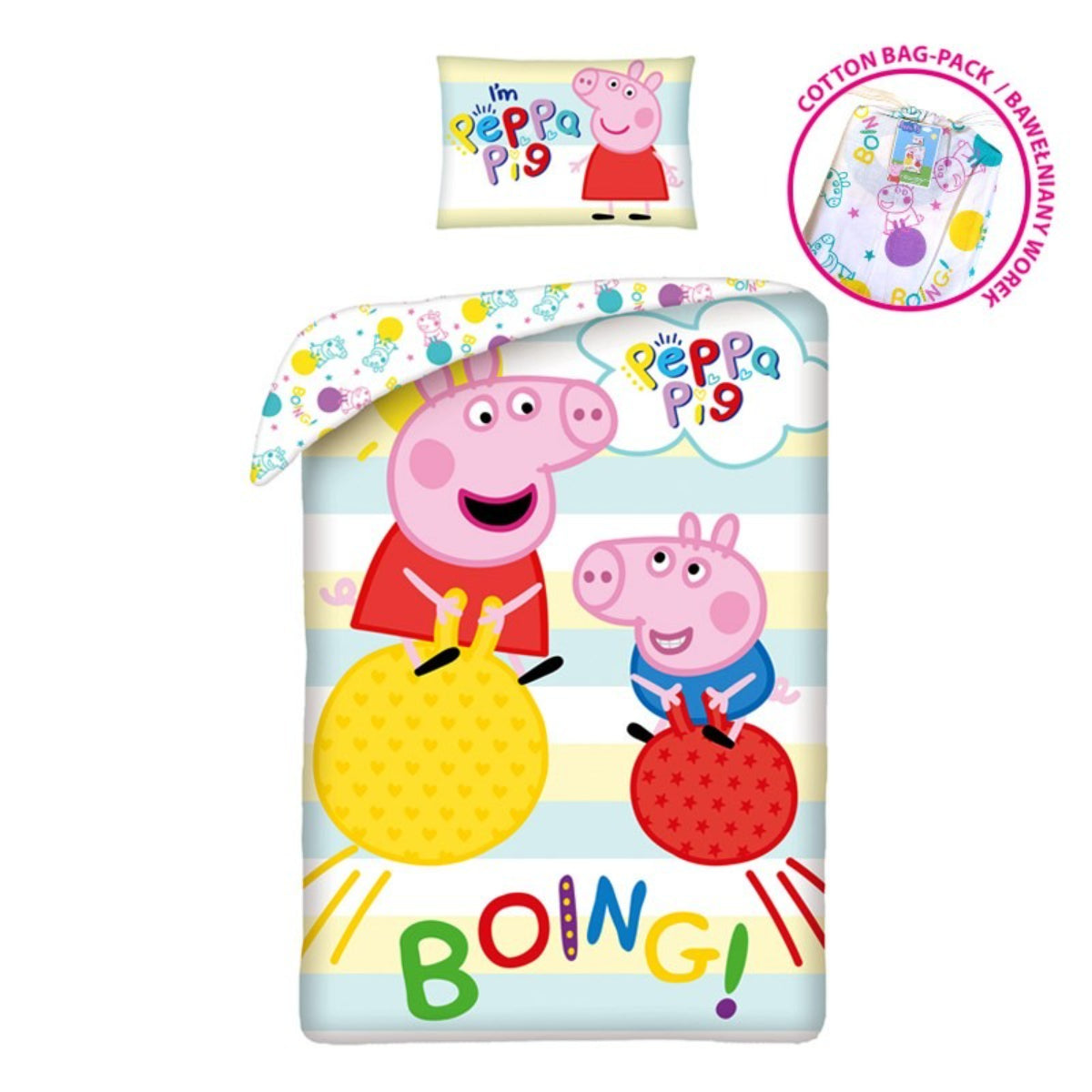 Peppa Pig Bettwäsche Set aus Baumwolle Bettdeckenbezug 140 × 200 cm mit 70 × 90 cm Kissenbezug