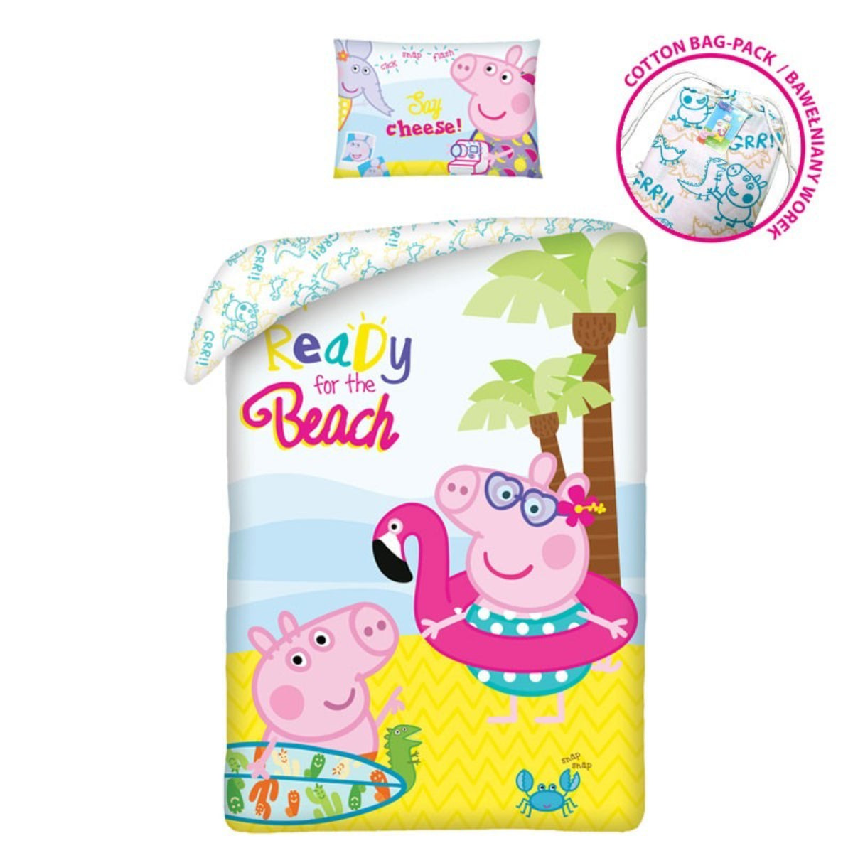 Peppa Pig Bettwäsche Set aus Baumwolle Bettdeckenbezug 140 × 200 cm mit 70 × 90 cm Kissenbezug